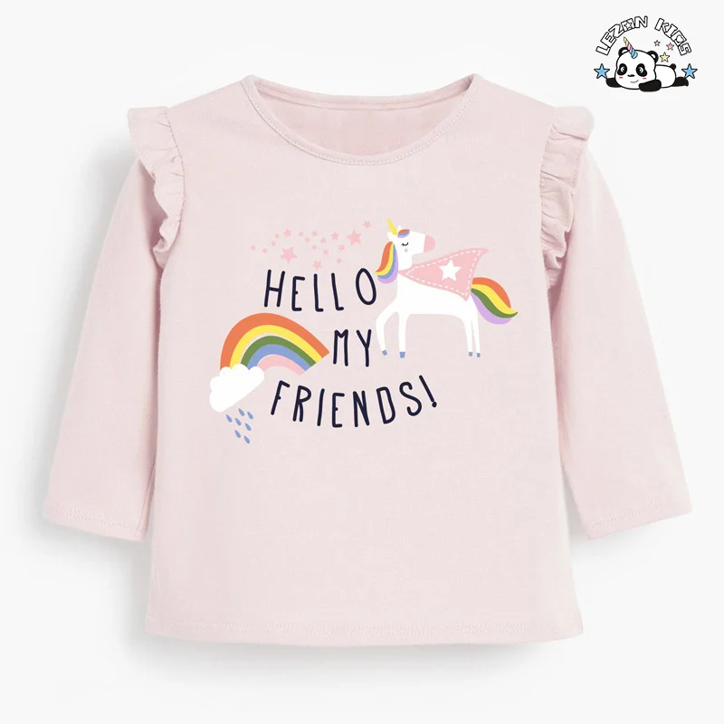 LEZONKIDS - Baby Girls Clothes Spring Autumn Unicorn Ruffle Long Sleeve Rainbow Elastic Pant Toddler Girls Clothing Sets